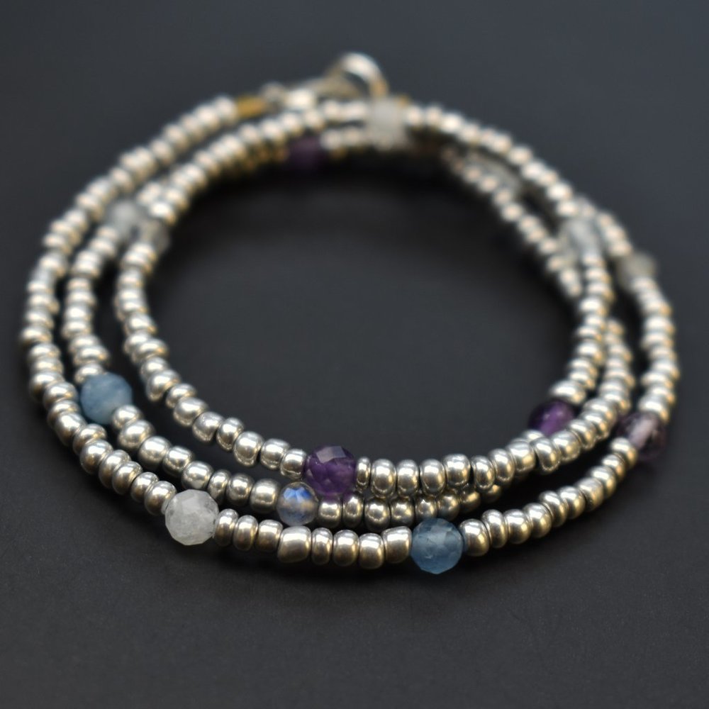Multi stone choker, colorful stack boho necklace, mismatched bead necklace